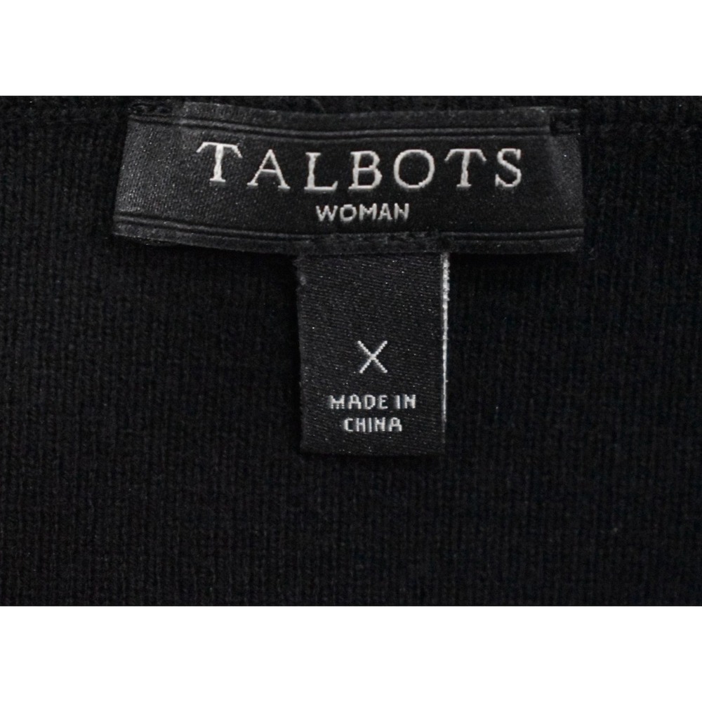 Talbots X Sweater Scallop Trim Solid Stretch VNeck Ribbed Elegant Black Pullover - Picture 9 of 16